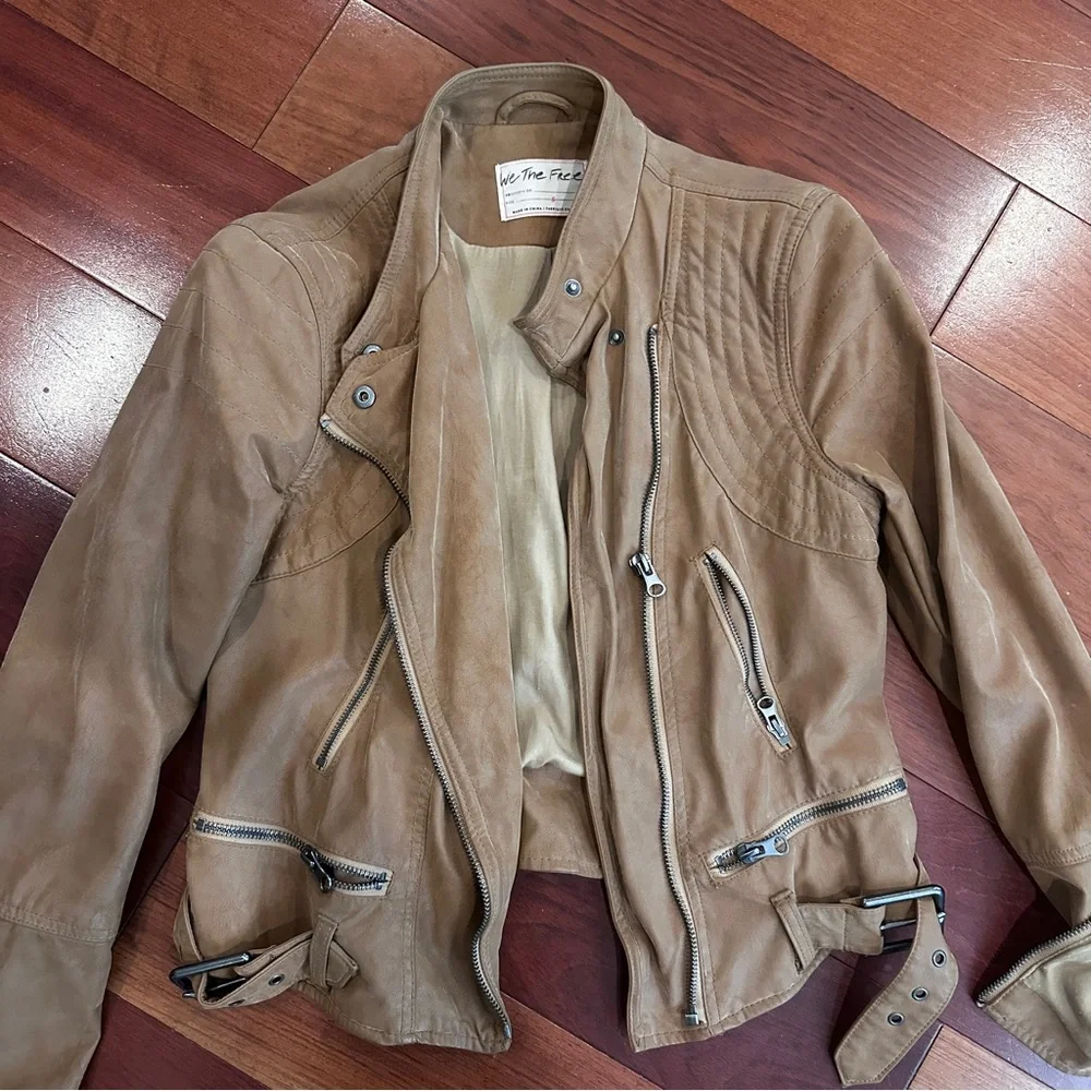 We The Free by Free People - Brown Tan Moto Jacket - Size Small